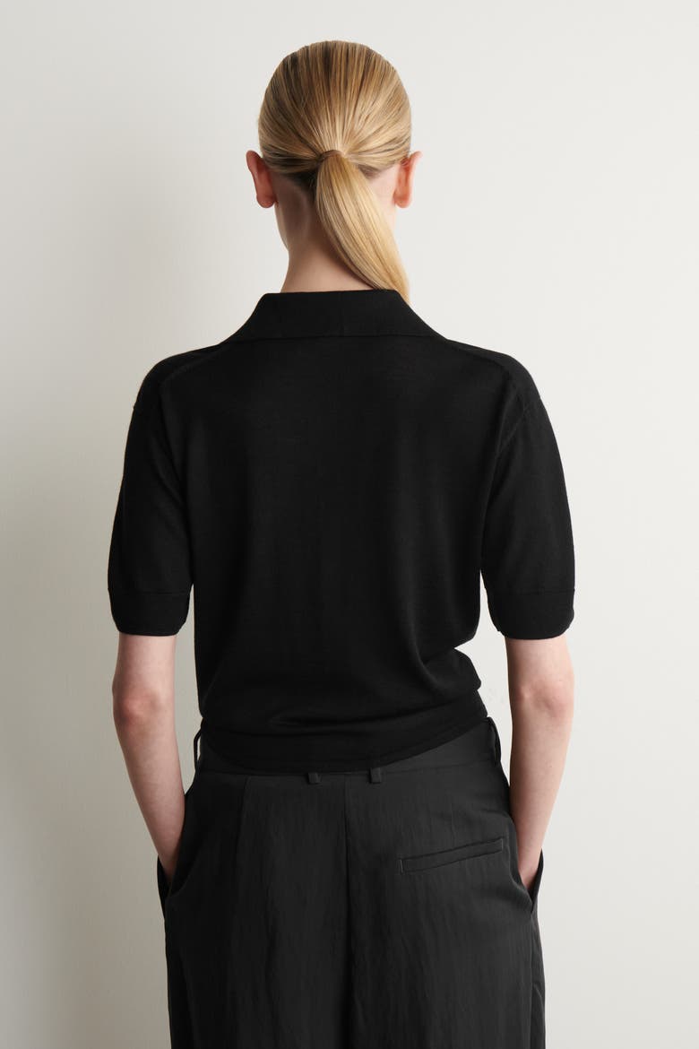 Tie-front Knitted Wool Shirt, Alternate, color, BLACK