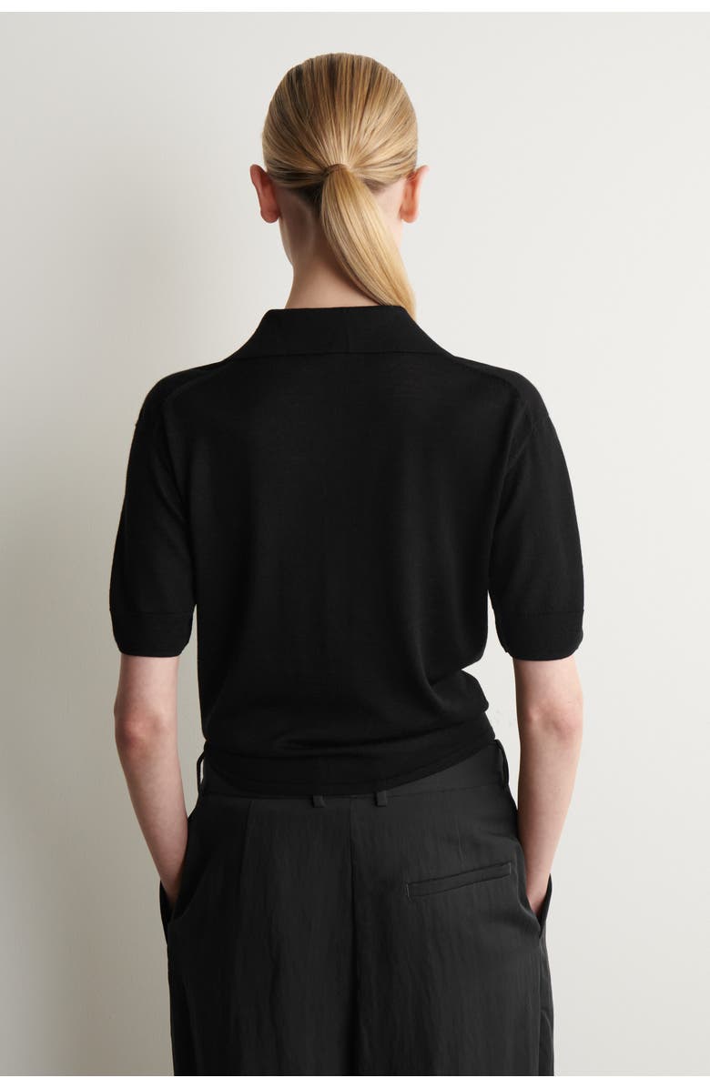 COS Tie-front Knitted Wool Shirt, Alternate, color, Black