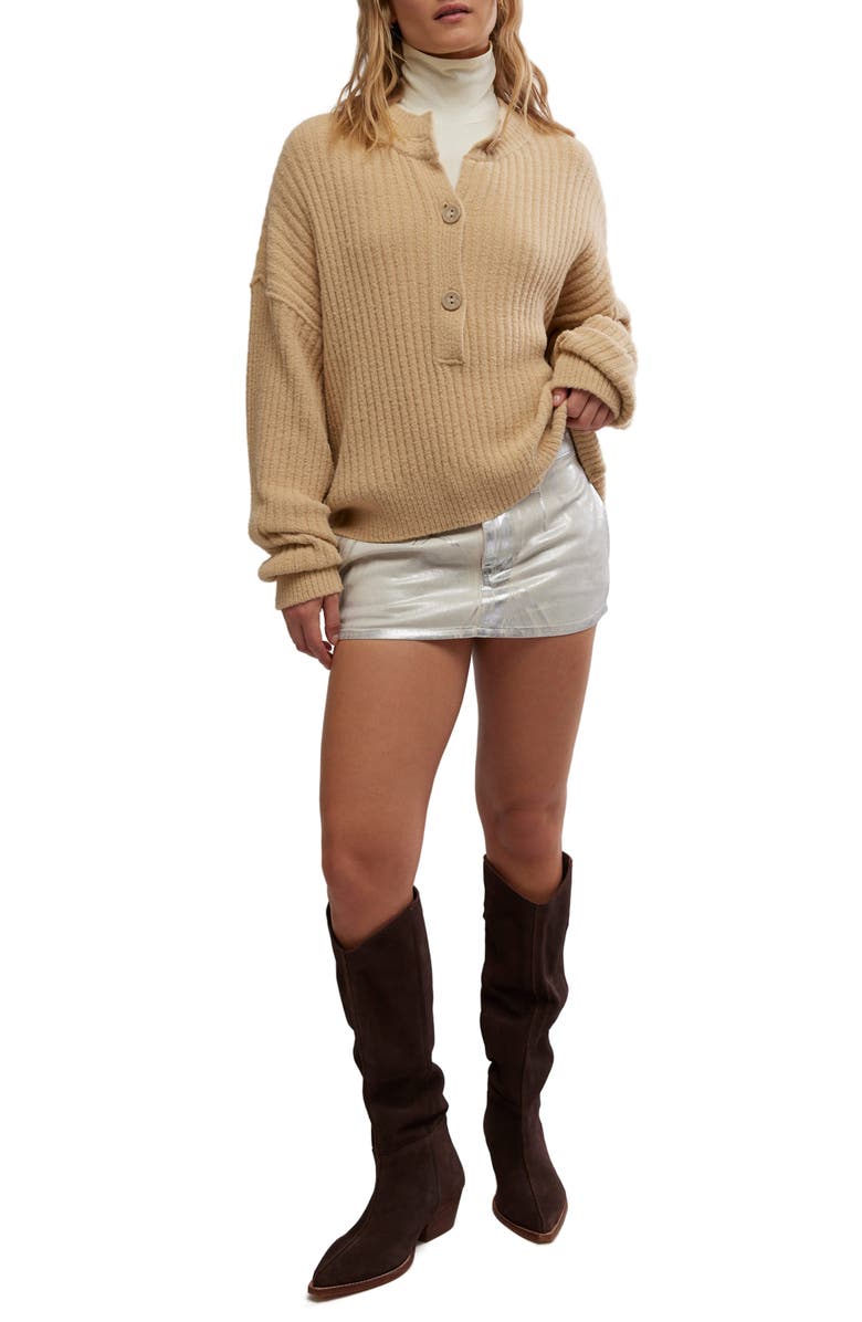 Free People Cocoa Rib Henley Sweater, Alternate, color, Sugar Cookie