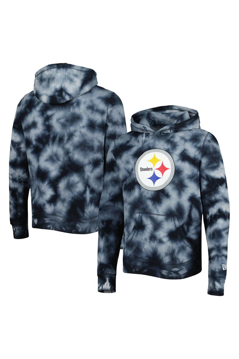 Men's New Era Black Pittsburgh Steelers Team Tie-Dye Pullover Hoodie, Main, color, Black
