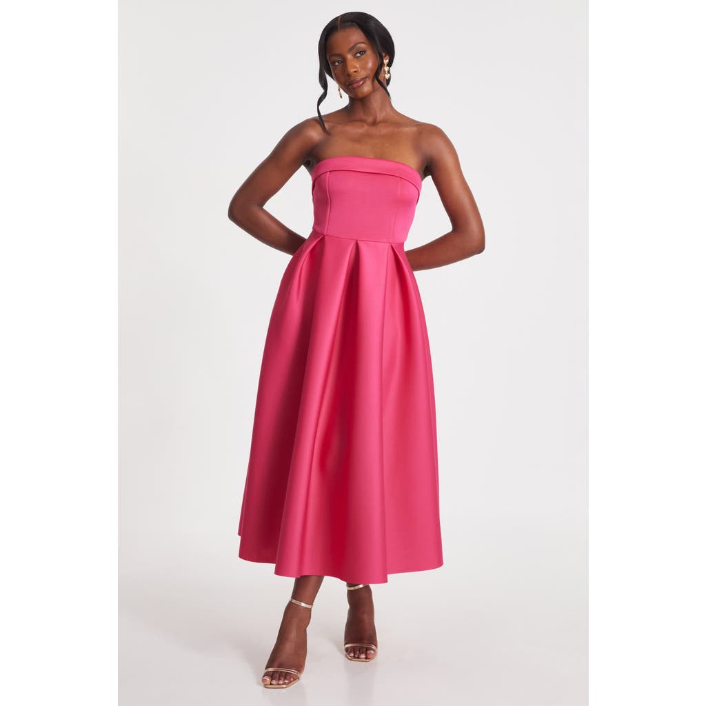 Quiz Scuba Foam Bandeau Skater Dress In Magenta