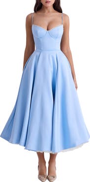 HOUSE OF CB Mademoiselle Bustier Stretch Satin Midi Dress