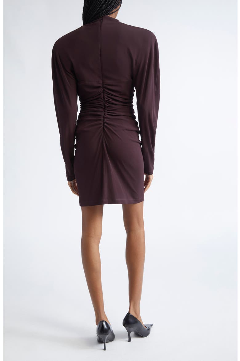 Pleated Long Sleeve Crepe Jersey Minidress, Alternate, color, CHOCOLATE