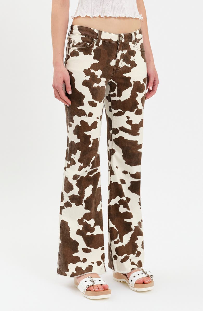 DAZE Lowkey Cow Print Flare Jeans, Alternate, color, Spotted
