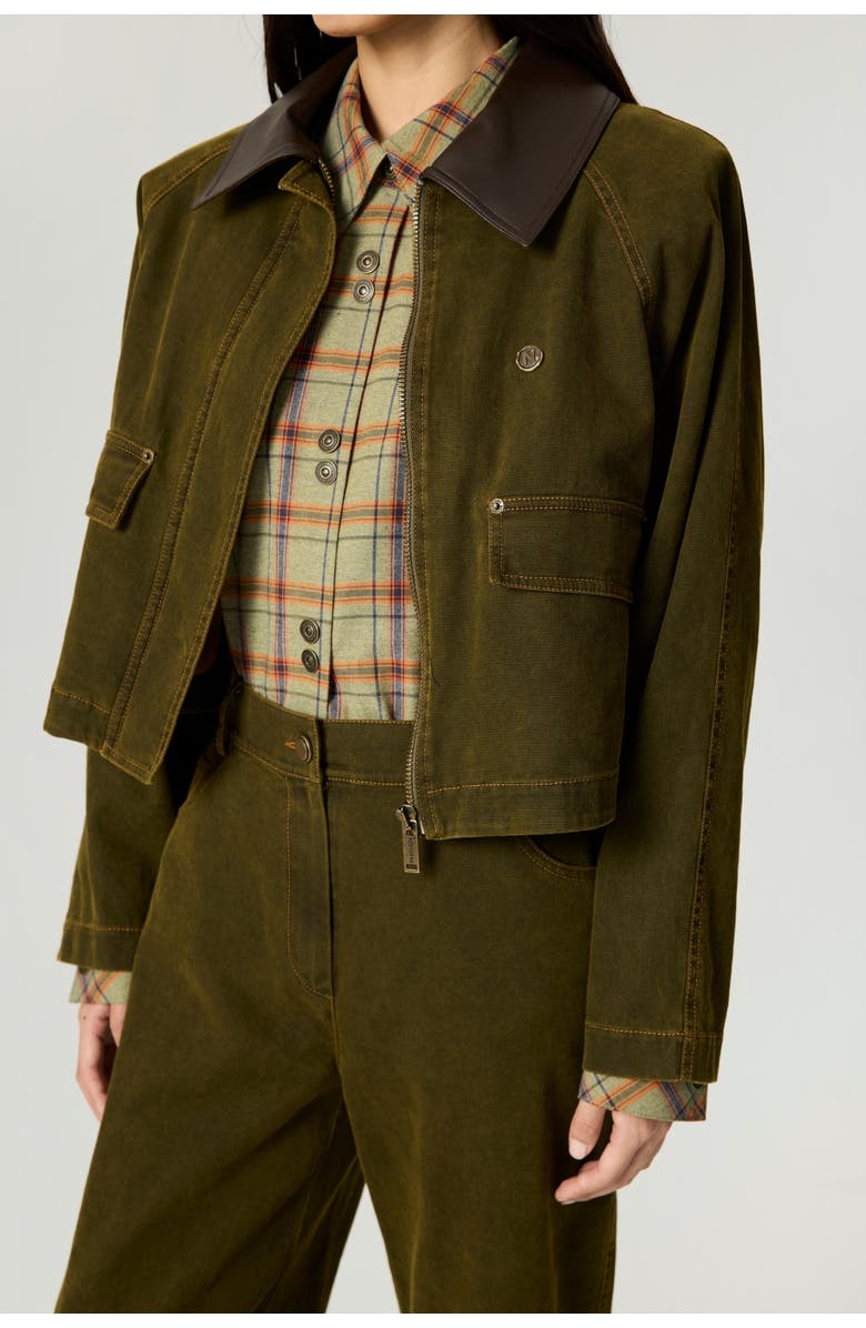 Nocturne Contrast Collar Utility Cropped Jacket, Alternate, color, Khaki