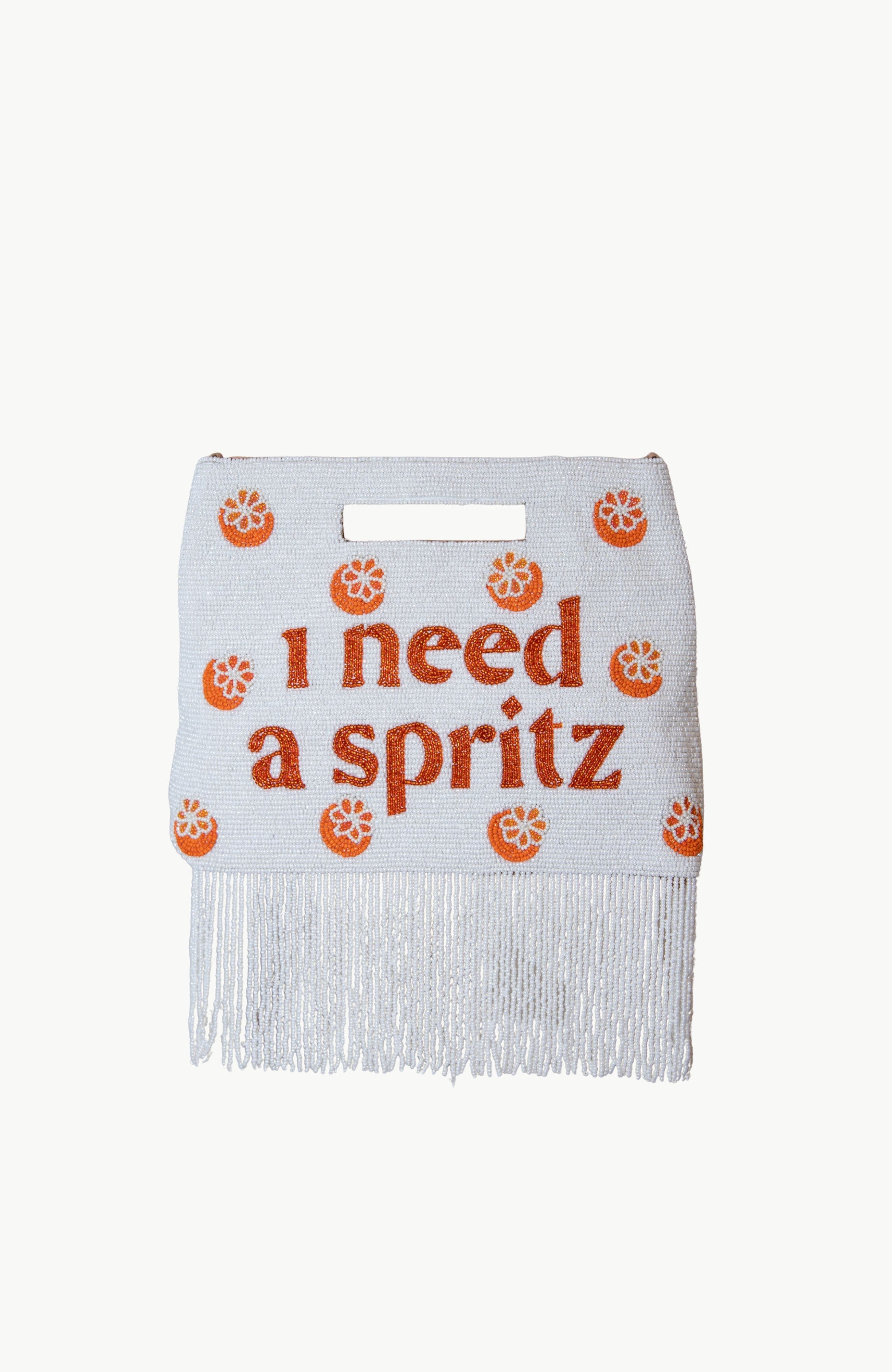 Island to East Side I Need a Spritz Handle Pouch, Fringe, Main, color, White