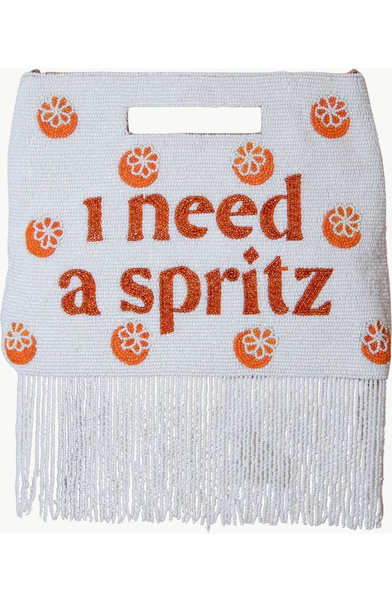 Island to East Side I Need a Spritz Handle Pouch, Fringe, Main, color, White