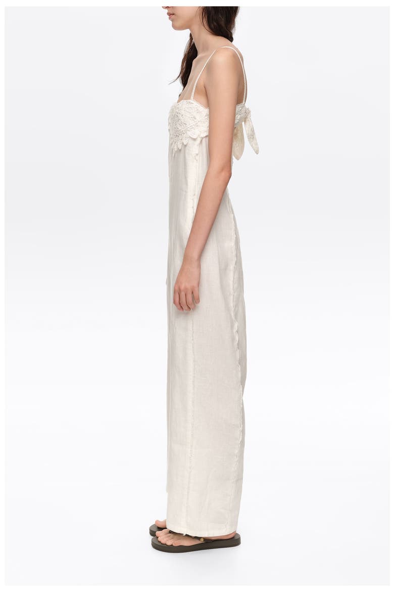 Linen Crochet Neckline Jumpsuit, Alternate, color, WHITE