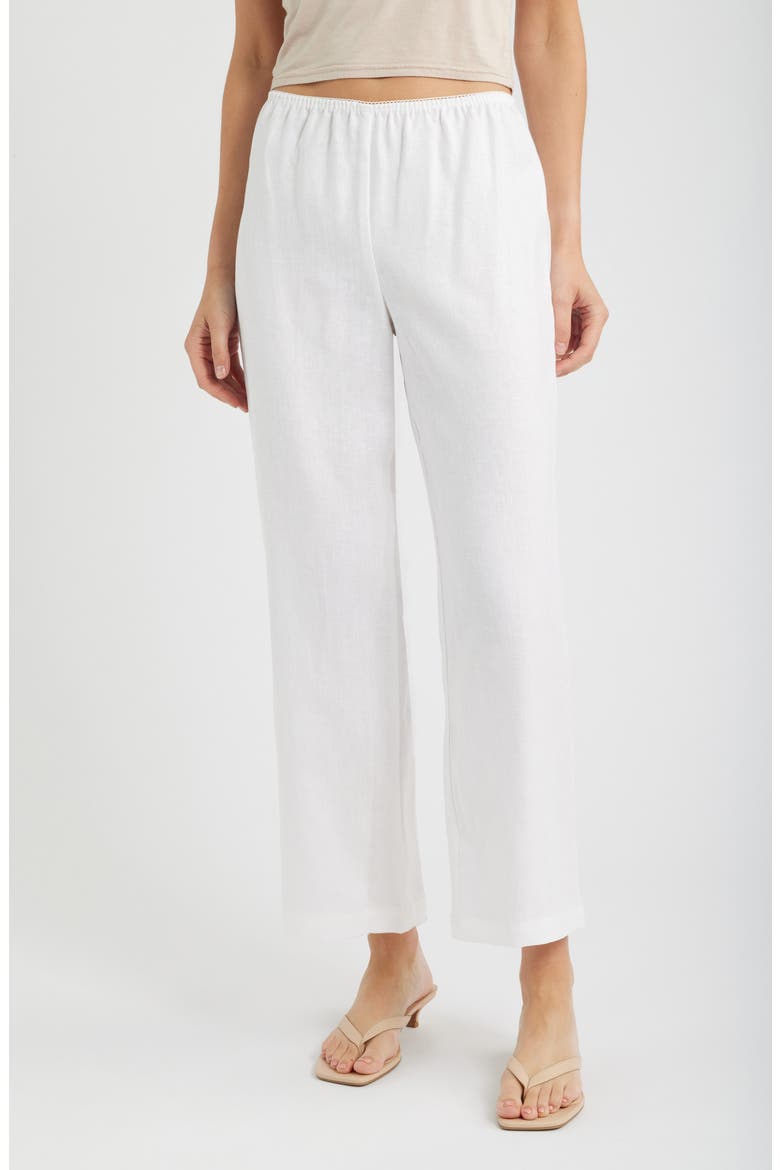 Lilah Lace Trim Linen Pants, Main, color, WHITE
