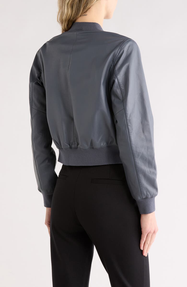 AllSaints Riley Leather Bomber Jacket, Alternate, color, Turbulence Grey