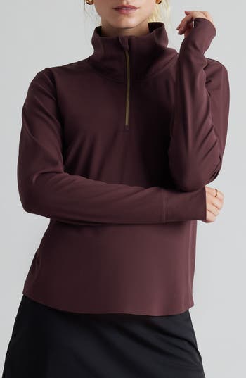 Shop Rhone Course To Court Long Sleeve Quarter Zip Top In Brown Berry
