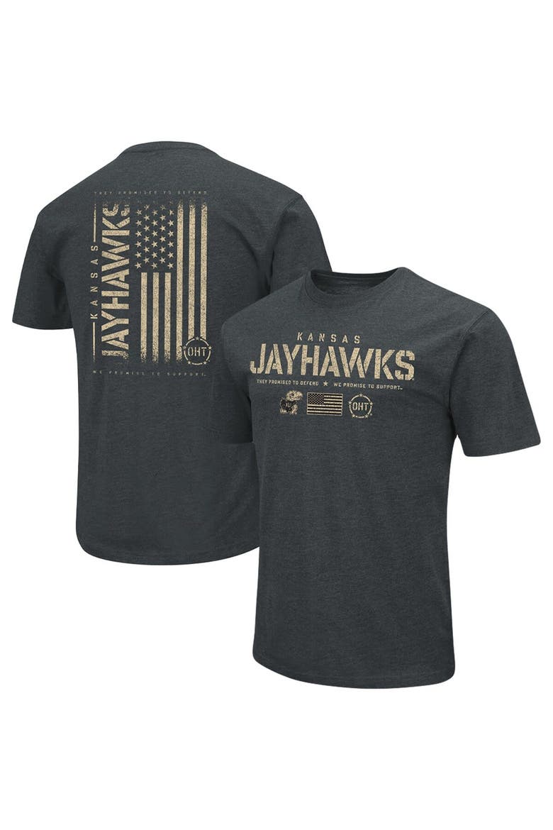 Men's Colosseum Heathered Black Kansas Jayhawks OHT Military Appreciation Flag 2.0 T-Shirt, Main, color, Heather Black