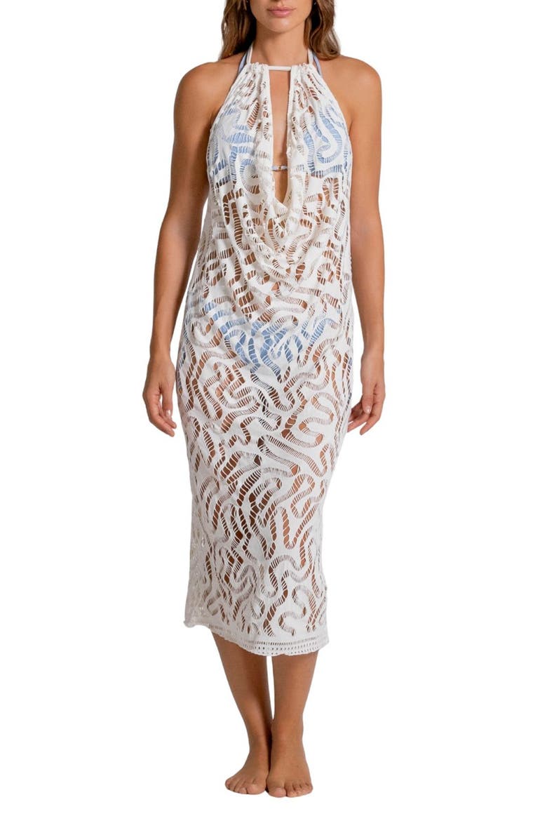 Halter Open Stitch Cover-Up Minidress, Main, color, VANILLA CUSTARD