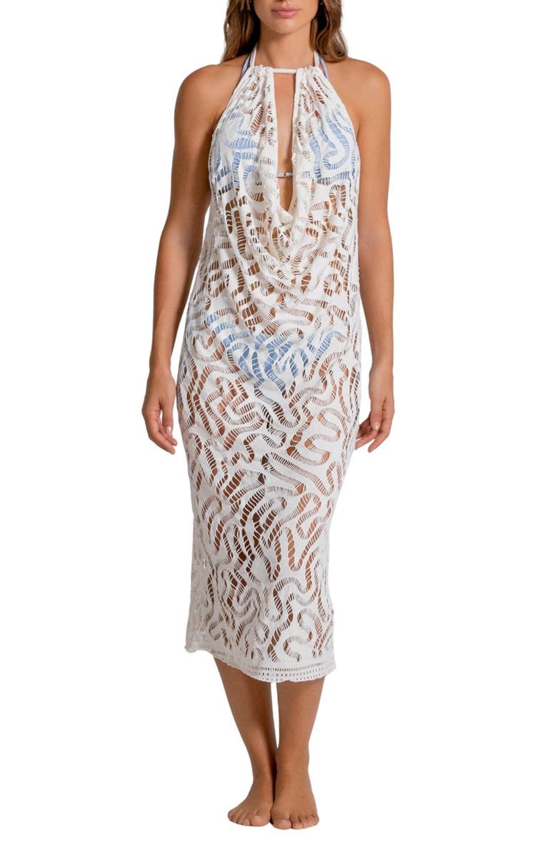 Cosita Linda Halter Open Stitch Cover-Up Minidress, Main, color, 