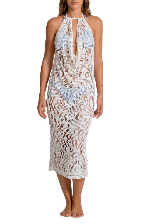 Halter Open Stitch Cover-Up Minidress