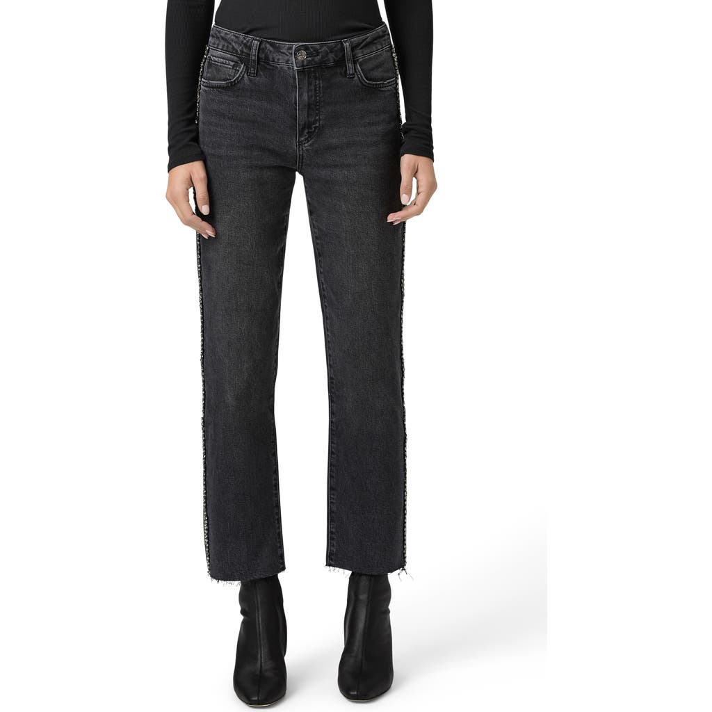 Paige Mason Rhinestone Ankle Straight Leg Jeans In Black