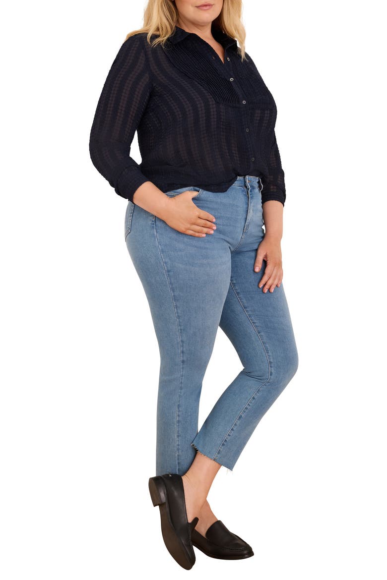 Chiffon Jacquard Tuxedo Shirt, Alternate, color, DARK INDIGO