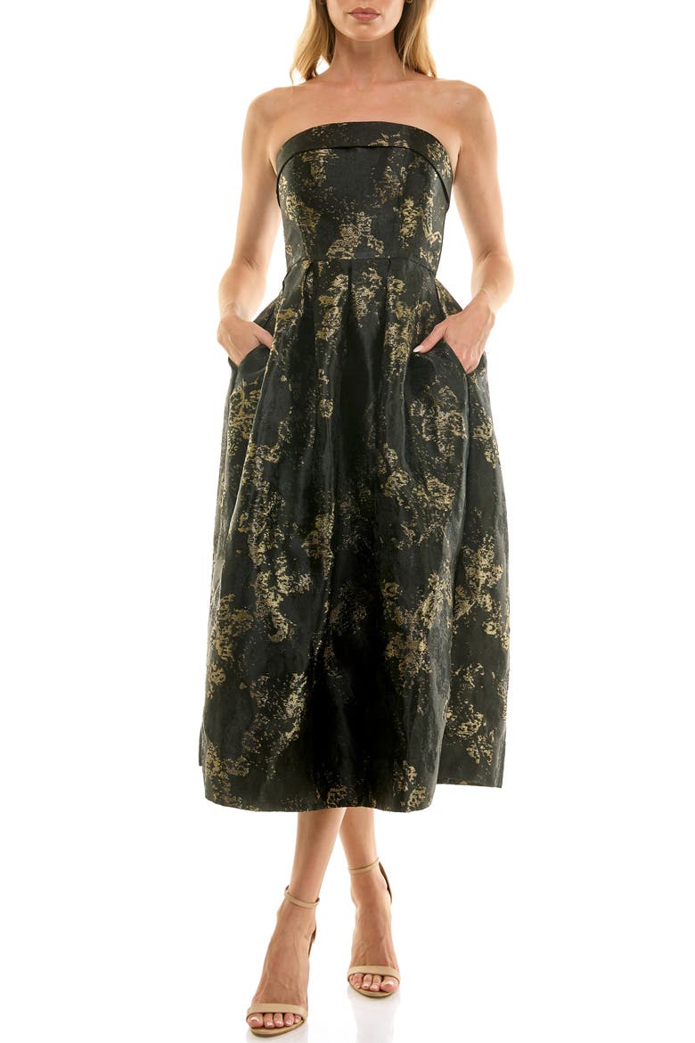 Metallic Strapless Gown, Main, color, BLACK/ GOLD
