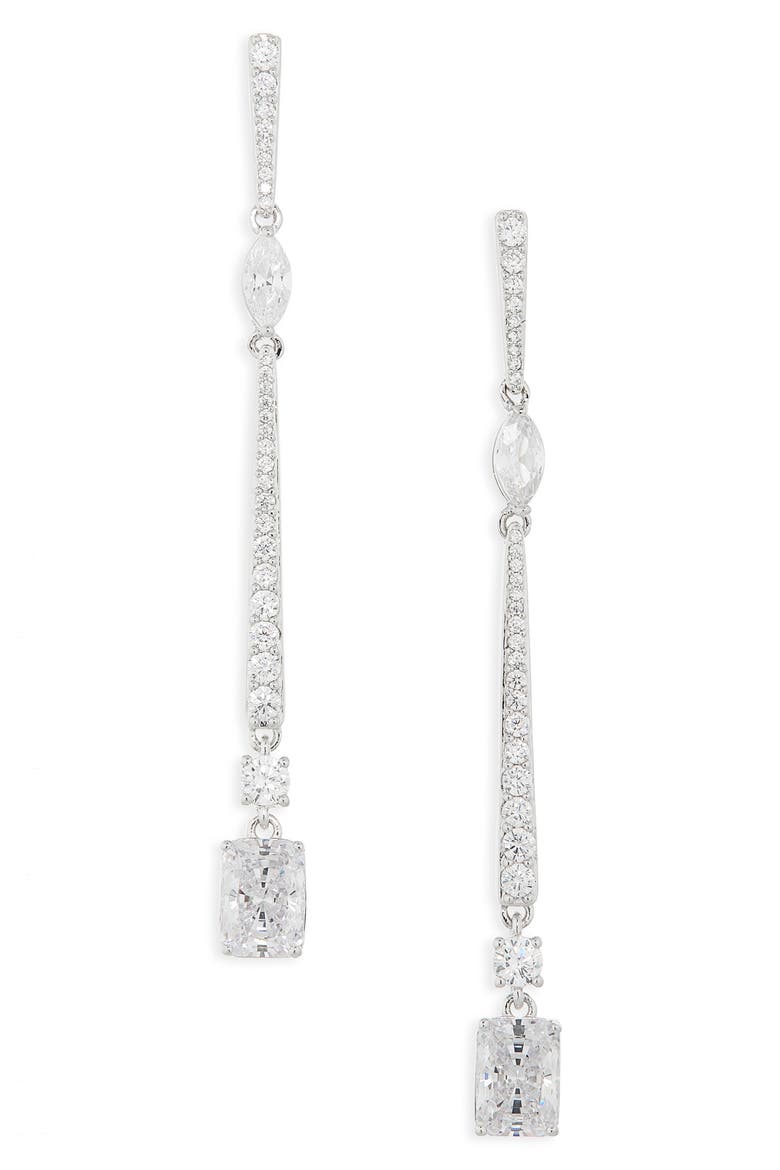 Rae Cubic Zirconia Linear Drop Earrings, Main, color, RHODIUM
