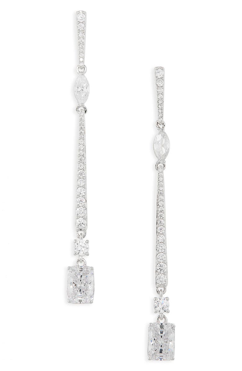 Nadri Rae Cubic Zirconia Linear Drop Earrings, Main, color, Rhodium