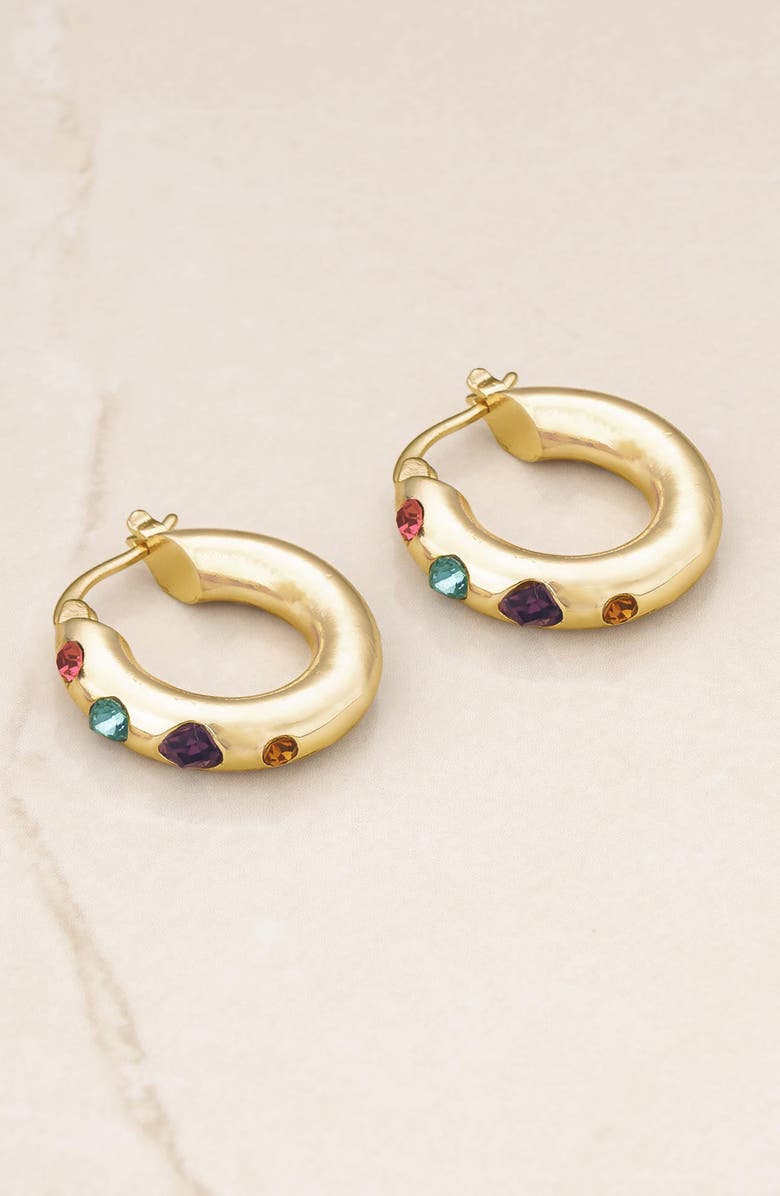 Ettika Rainbow Crystal Hoop Earrings, Alternate, color,