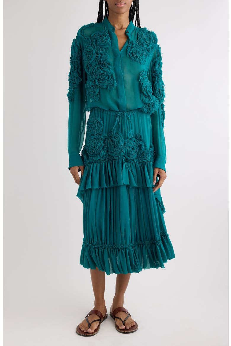 Sammy Bis Flower Appliqué Midi Skirt, Alternate, color, PETROL