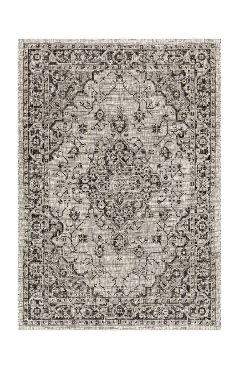 JONATHAN Y Rozetta Boho Medallion Textured Weave Indoor/Outdoor Area Rug, Alternate, color, Gray/Black