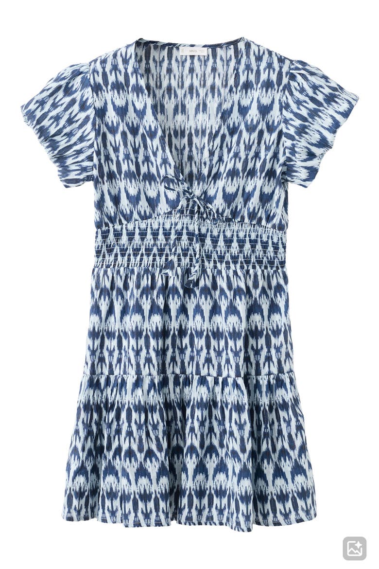 Print Smocked Minidress, Main, color, NAVY