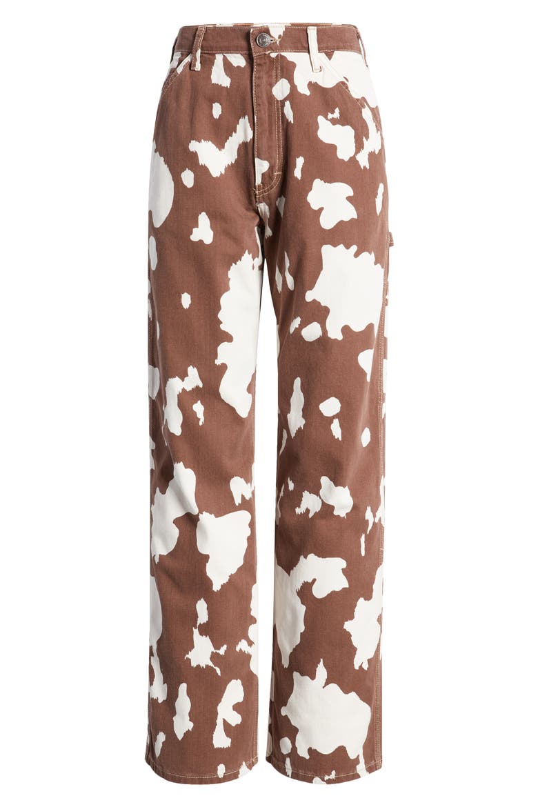 Juno High Waist Cow Print Nonstretch Cotton Jeans, Alternate, color, ECRU