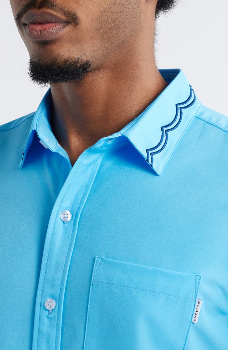 MAVRANS Weekend Wave Embroidered Short Sleeve Performance Button-Up Shirt, Alternate, color, Blue
