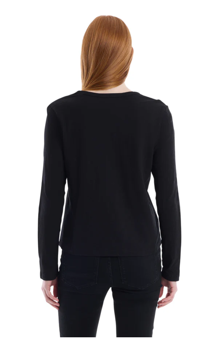 WILT Clothing V-Neck Long Sleeve Mixed Media Tee with Lace Inset, Alternate, color, Black