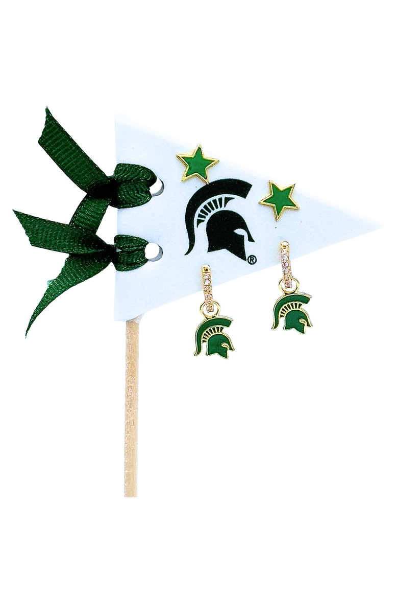 Michigan State University Pennant Pair Earring Set, Main, color, Yellow Gold