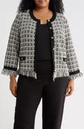 Adrianna Papell Tweed Fringe Cardigan