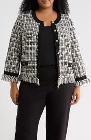 Adrianna Papell Tweed Fringe Cardigan