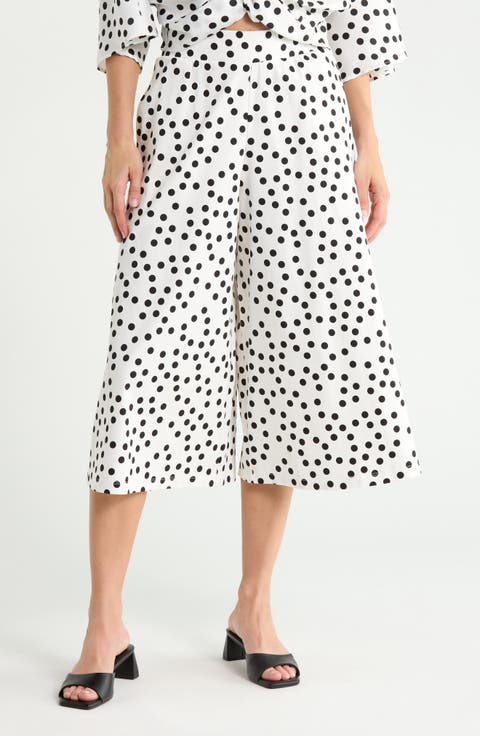 Polka Dot Wide Leg Capri Pants