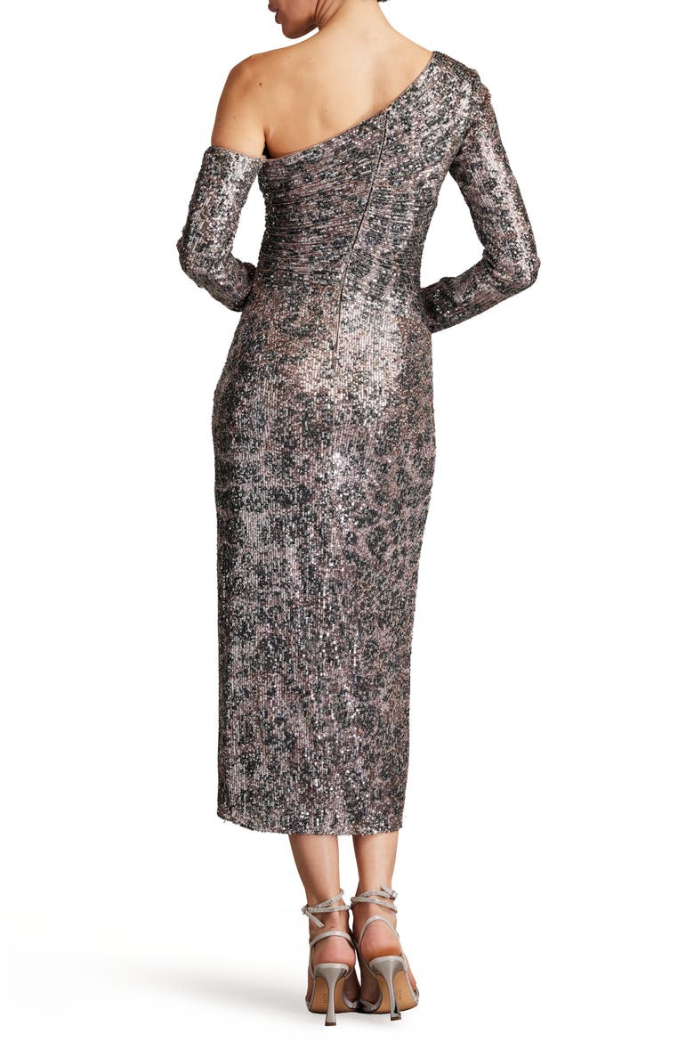 Sequin One-Shoulder Long Sleeve Midi Dress, Alternate, color, LEOPARD