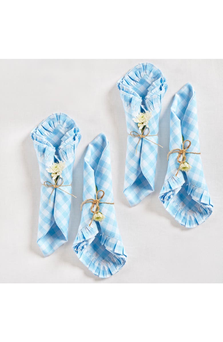 Solino Home Linen Dinner Napkins - Gingham Ruffle, 20" x 20" Inch, Main, color, Blue Bell