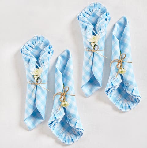 Linen Dinner Napkins - Gingham Ruffle, 20" x 20" Inch