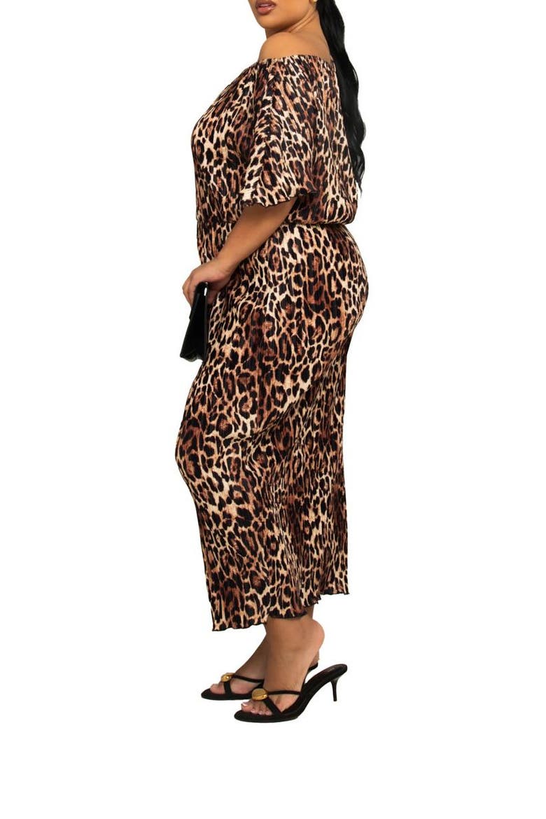 Bold Leopard Plisse Midi Dress, Alternate, color, Brown