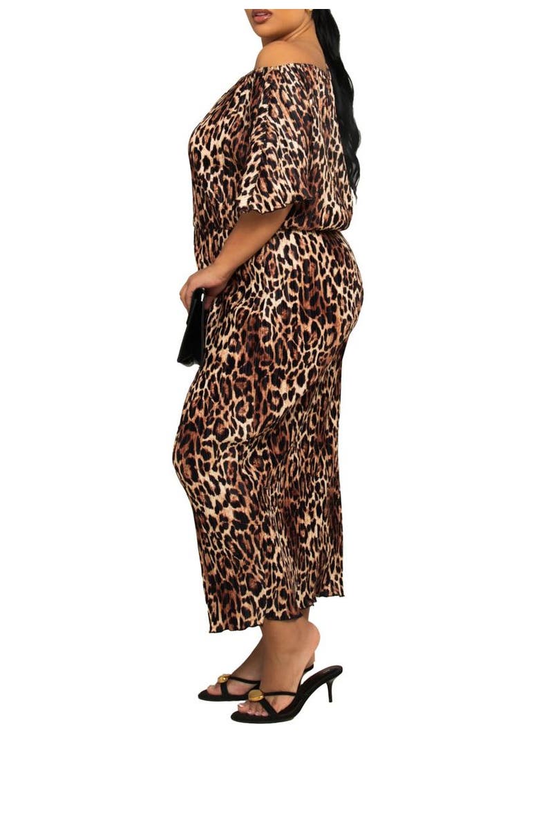 FASHION-SZN CURVE Bold Leopard Plisse Midi Dress, Alternate, color, Brown