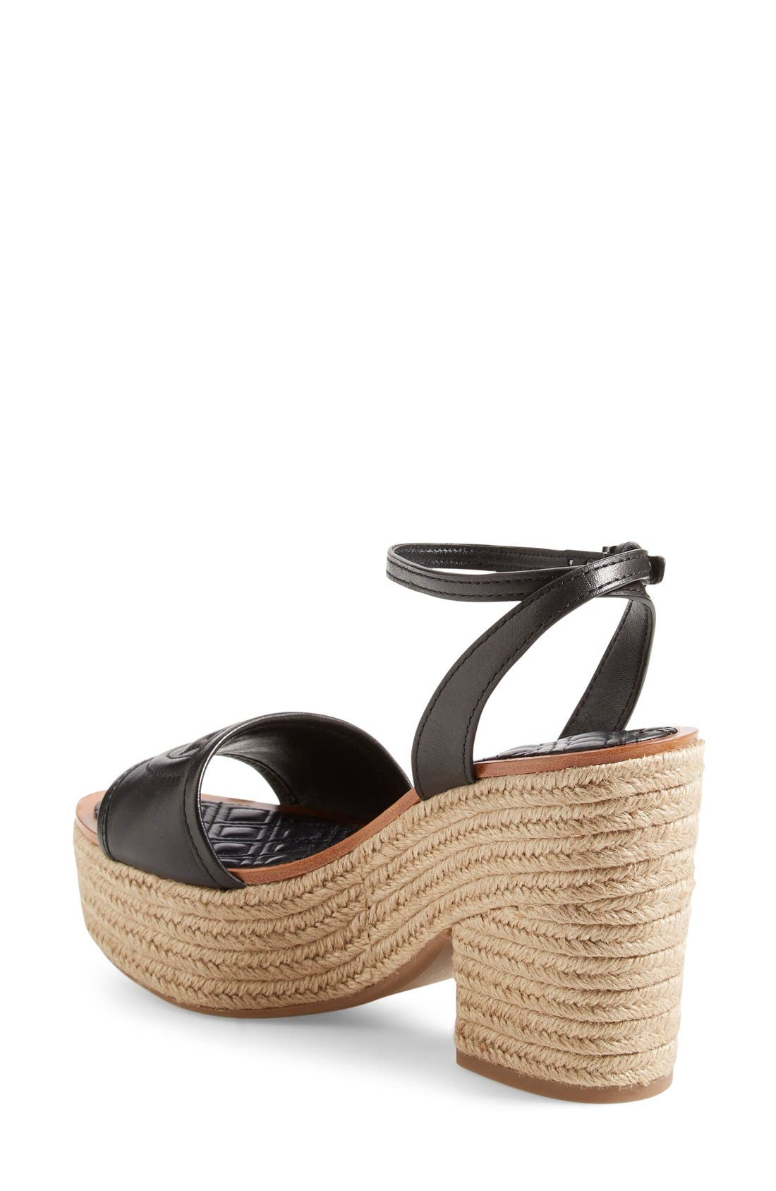 'Marion' Quilted Platform Sandal, Alternate, color, BLACK