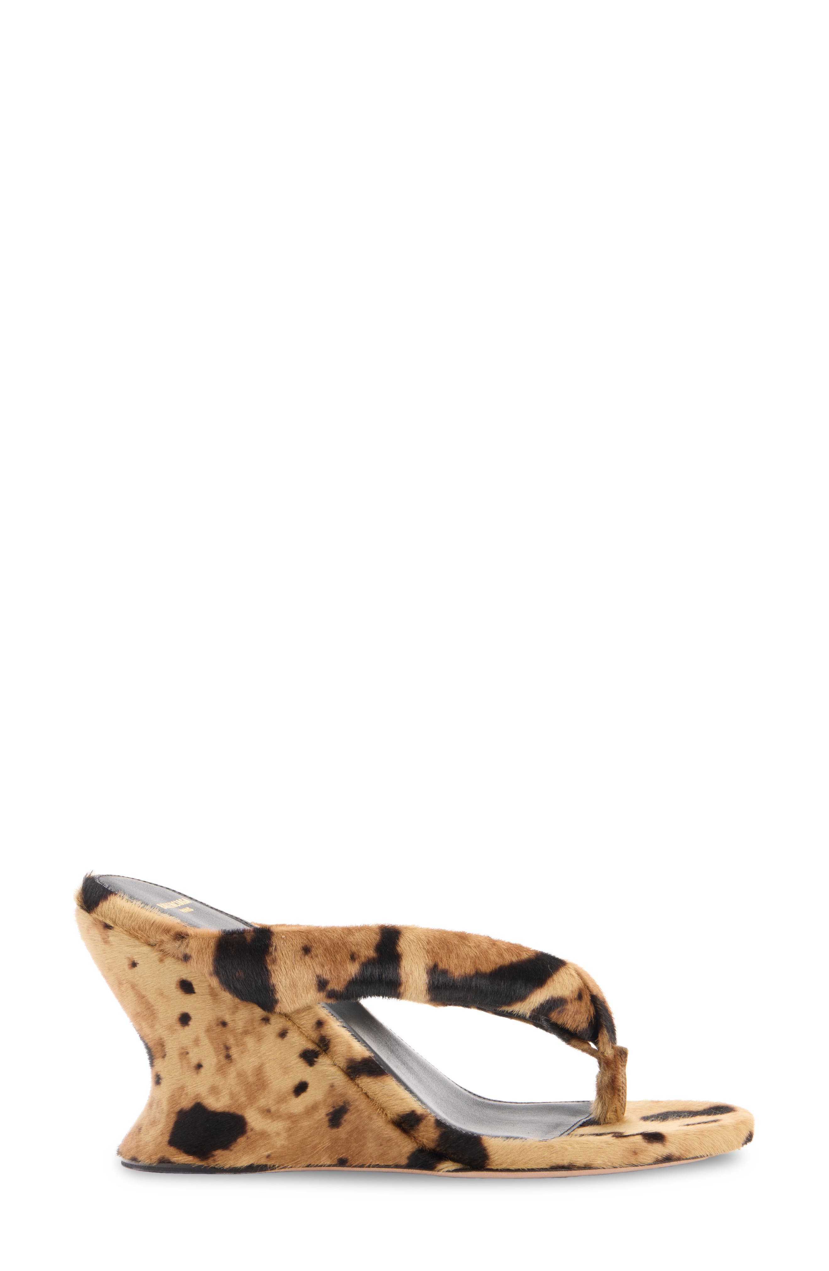 Balenciaga Gaeta Genuine Calf Hair Wedge Thong Sandal, Alternate, color, Beige/ Black Print Calf Hair