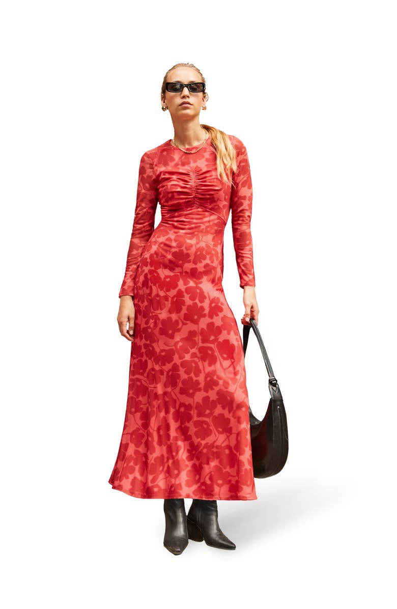 Ro&Zo Mesh Print Dress, Main, color, Red