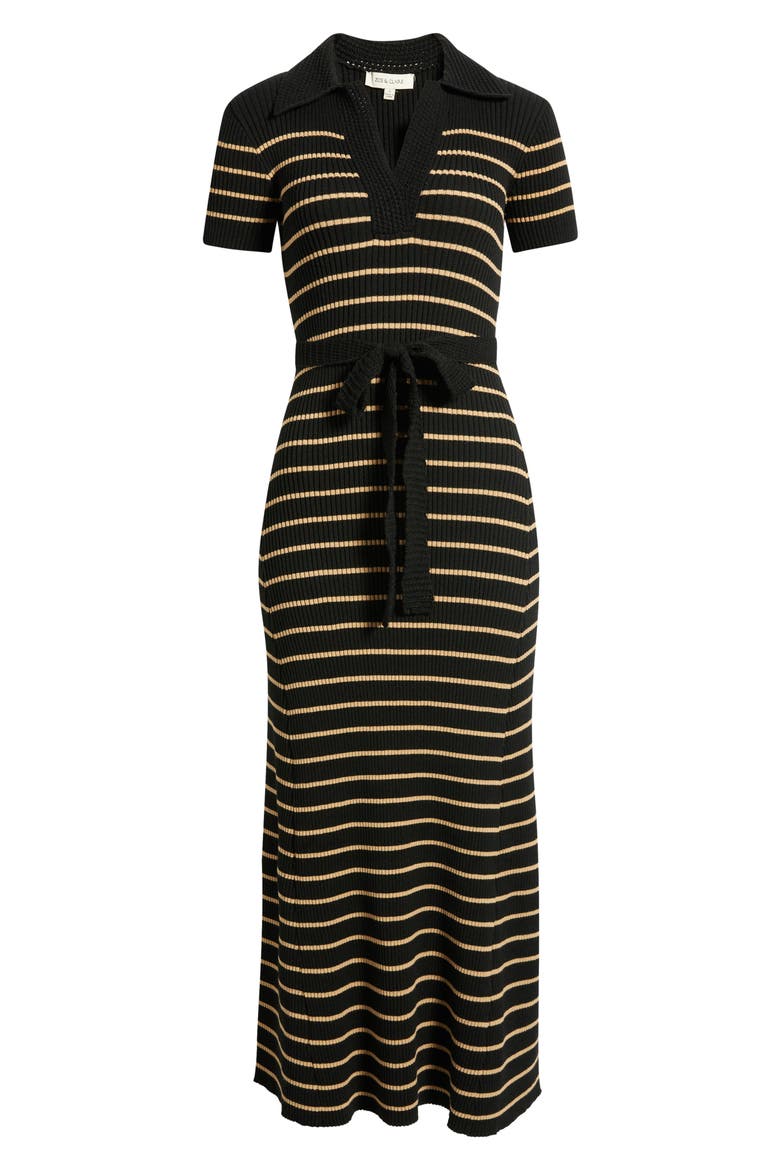 Tie Waist Stripe Maxi Sweater Dress, Alternate, color, BLACK
