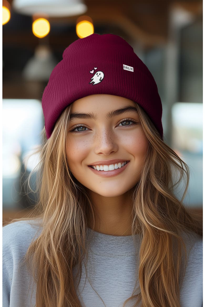 Heartly Ghost Beanie, Alternate, color, Maroon