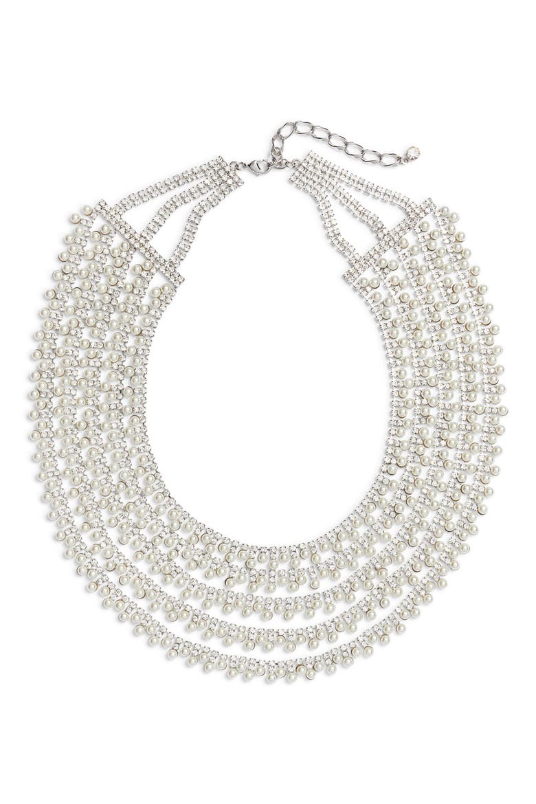 Crystal & Imitation Pearl Multistrand Collar Necklace, Main, color, PEARL