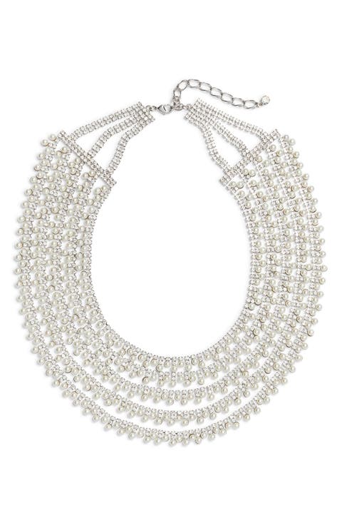 Crystal & Imitation Pearl Multistrand Collar Necklace