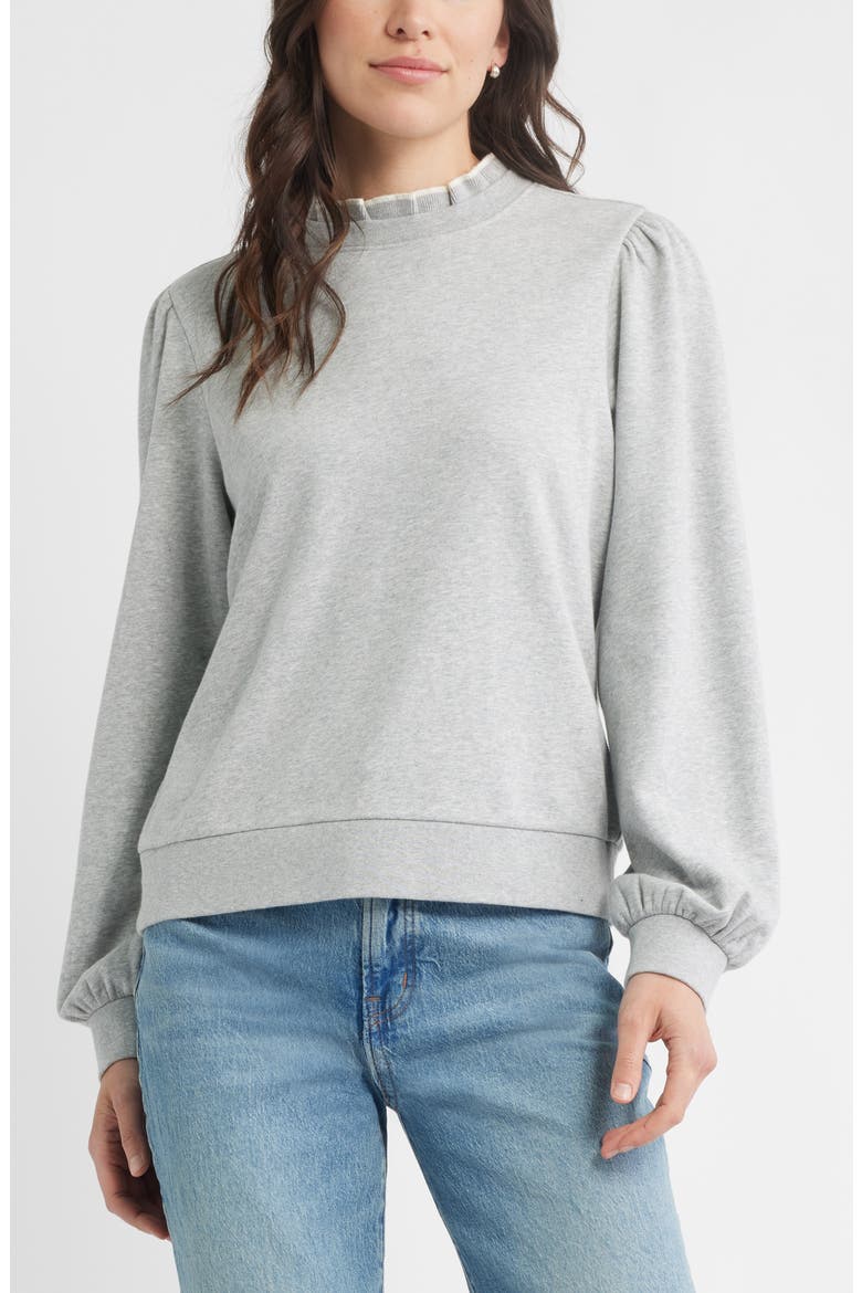Ruffle Crewneck Sweatshirt, Main, color, GREY HEATHER