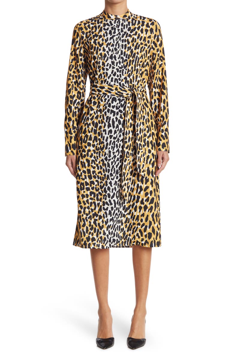 St. John Collection ST JOHN Leopard Waist Tie Dress, Main, color,