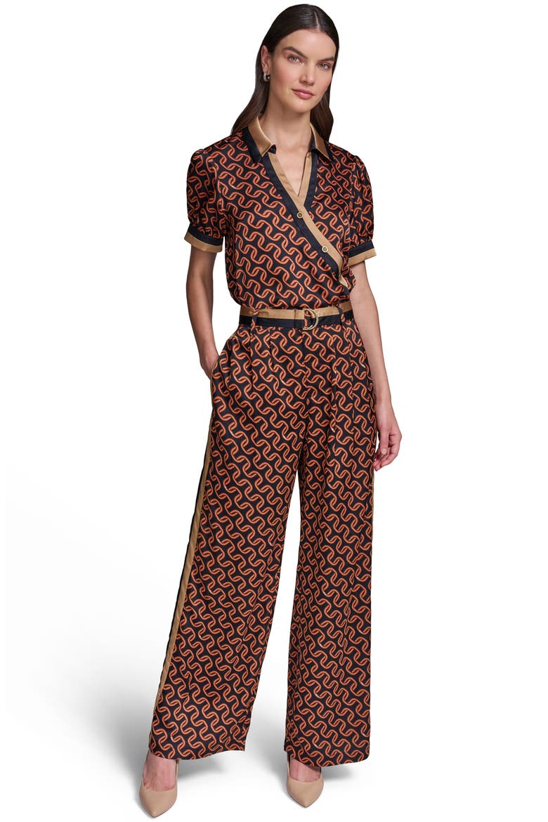 Geo Print Side Stripe Belted Pants, Alternate, color, MIDNIGHT NAVY/ SIENA